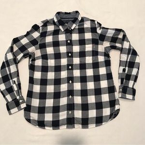 Tommy Hilfiger button down shirt, black and white plaid, women’s small